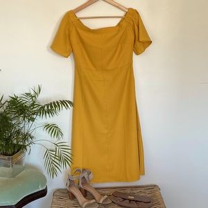 mustard, mid length dress, never worn